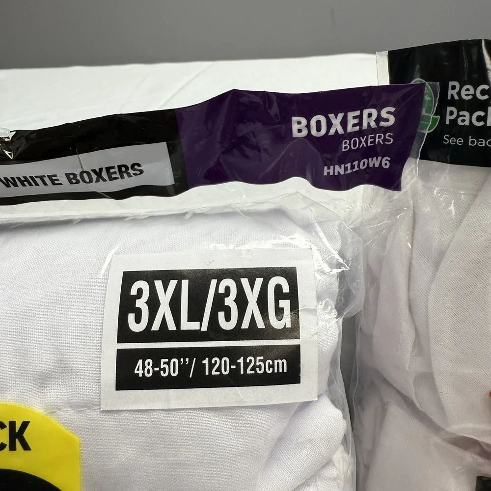 3 Hanes 6 Pk White Tagless Mens Woven Boxers Soft Breathable White 3XL 48-50 New